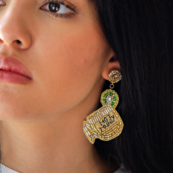 Hot Toddy Mug Glass Seed Beaded Earrings - Picture 3 of 4